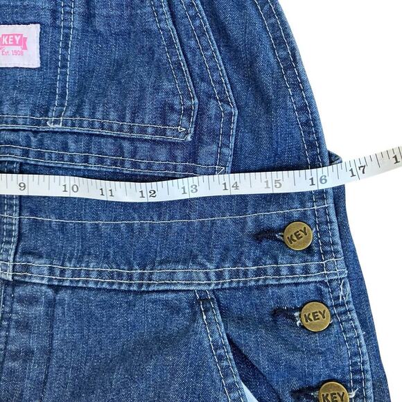 KEY Vtg Bib Style Denim Overalls Carpenter Relaxed Fit Cropped Dark Blue Sz 4 - Picture 7 of 16